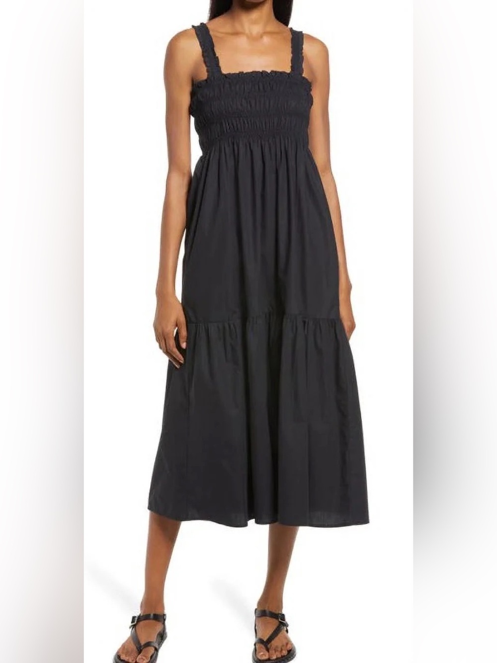 French Connection BLACK Women's Ezeke Rhodes Smocked Sun Dress, US 10